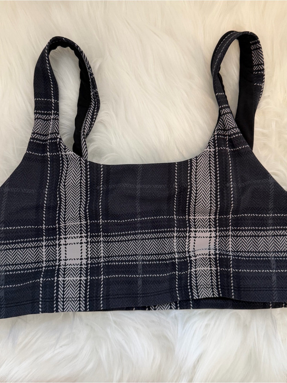 Alo Yoga Bra vapor legacy Plaid  Black And White Stripe Small Sport Bra